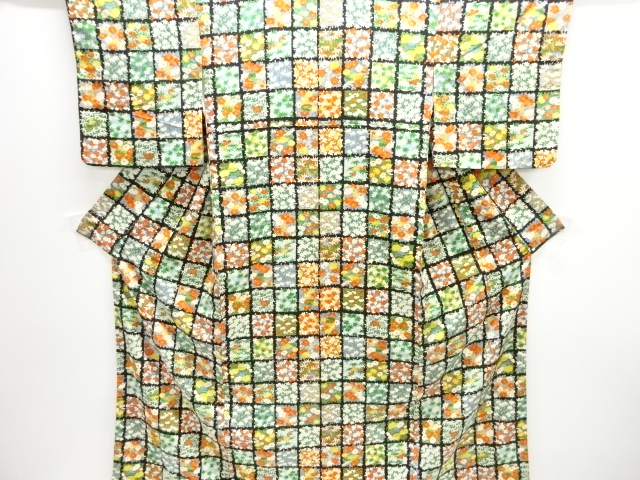 JAPANESE KIMONO / KOMON / FLOWER & GRID